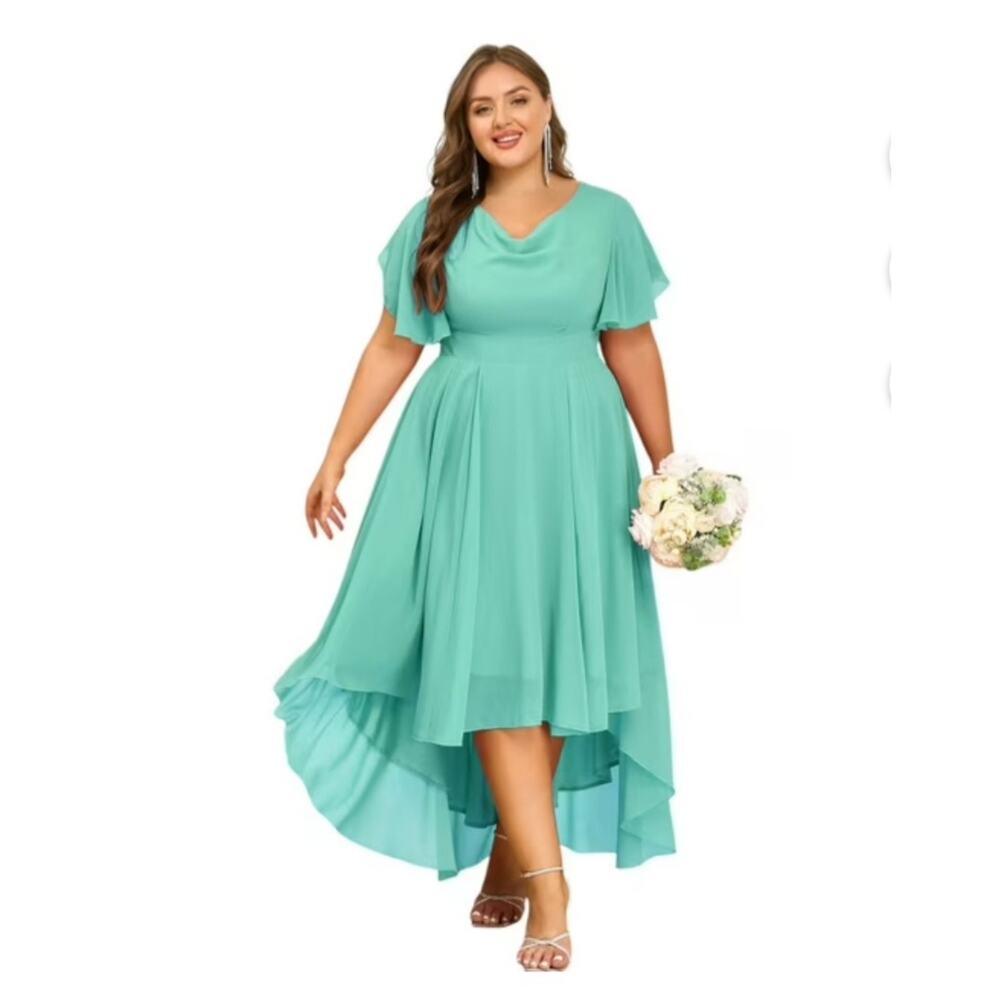 #4 ​MSRP: $40 NWT Lapa Plus Size 2XL Aqua Chiffon Hi-Low Formal Dress